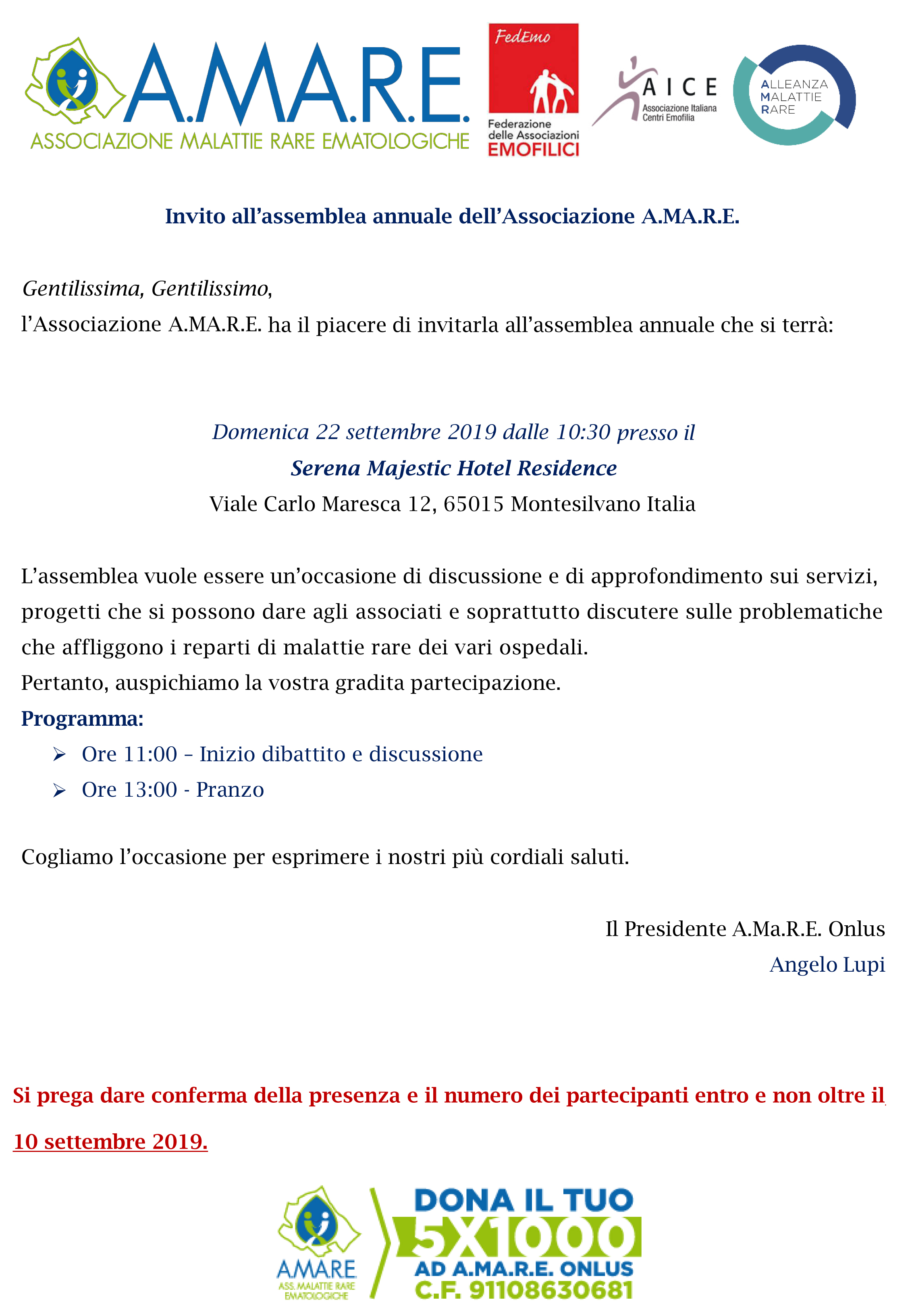 Assemblea annuale dell’Associazione A.MA.R.E. 2019