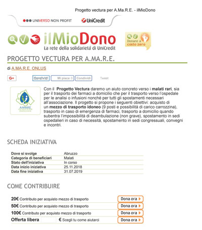 Al via la raccolta fondi per il progetto "Vectura per A.Ma.R.E."