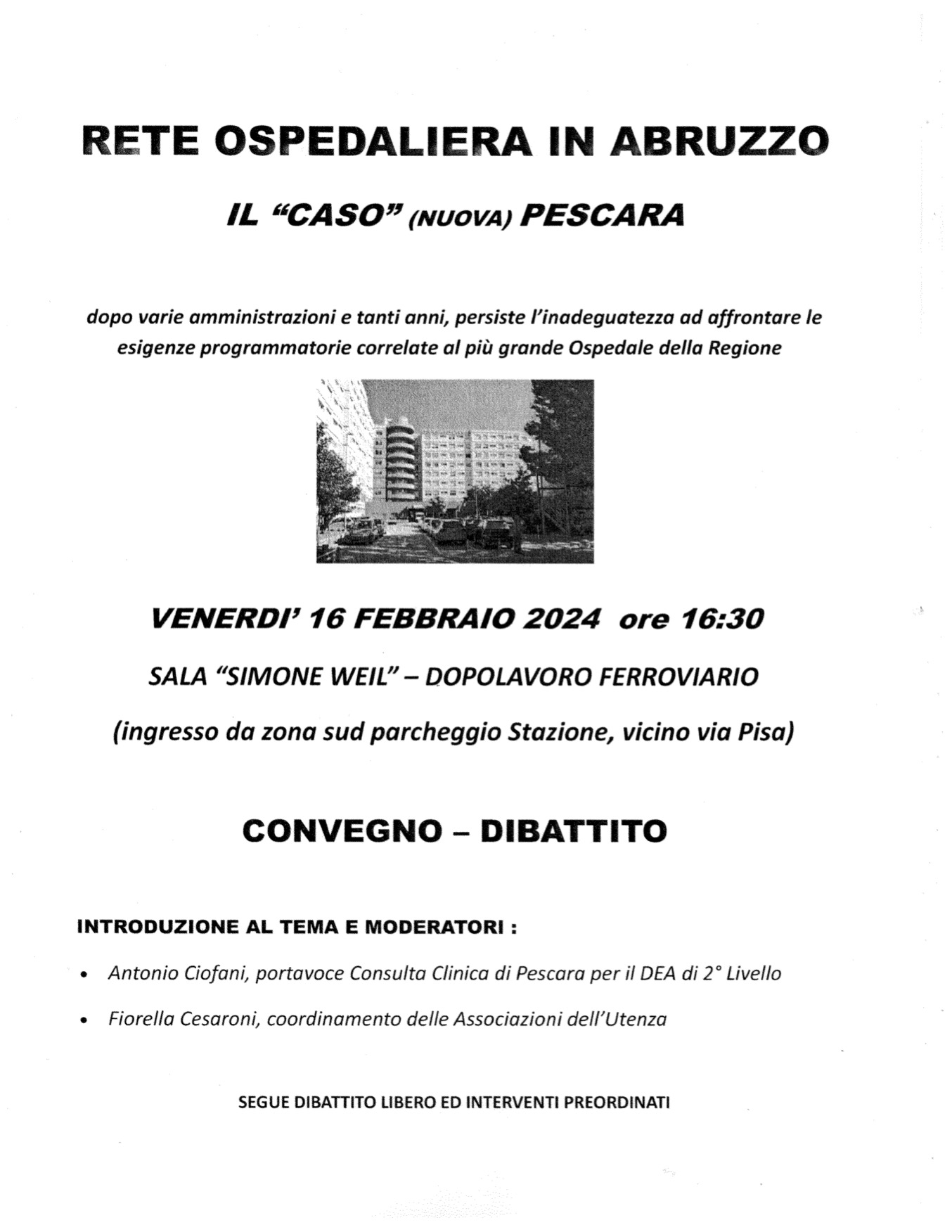 CONVEGNO/DIBATTITO RETE OSPEDALIERA IN ABRUZZO