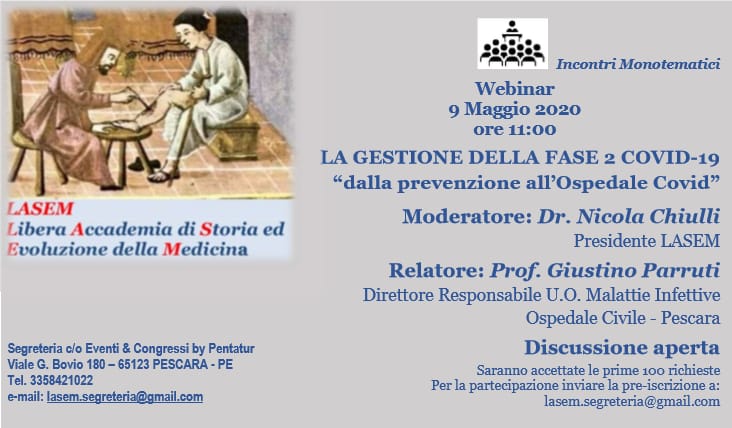 Webinar "Gestione della fase 2" con il prof. Giustino Parruti