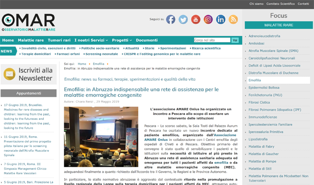 Emofilia: in Abruzzo indispensabile una rete di assistenza per le malattie emorragiche congenite
