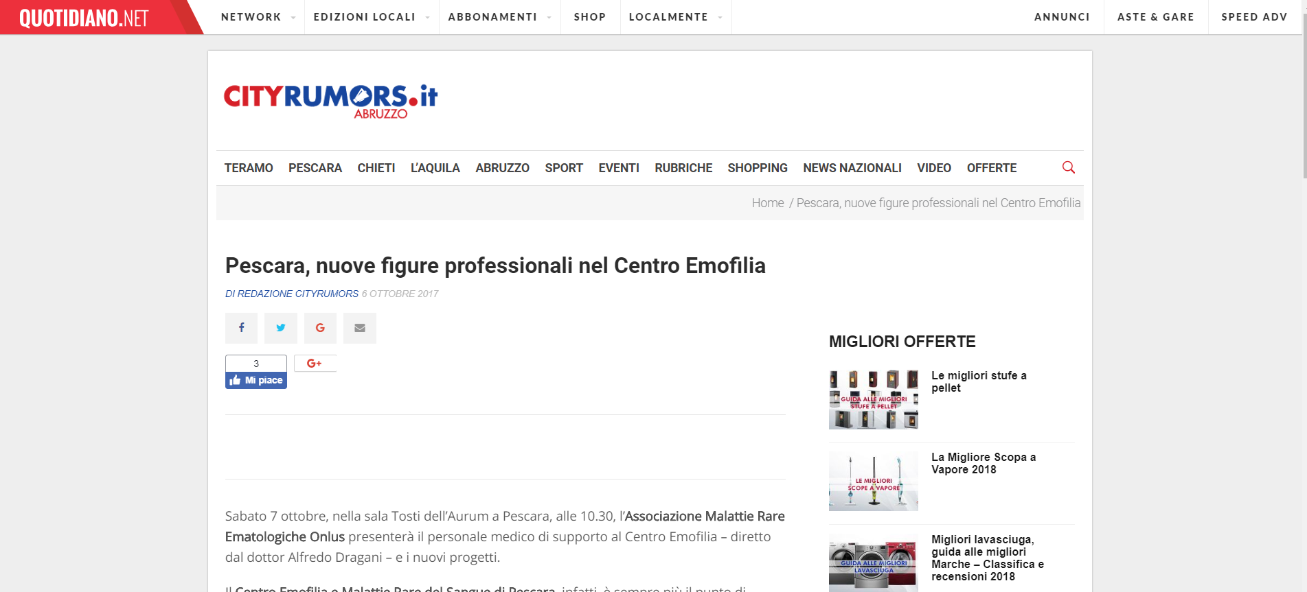 Pescara, nuove figure professionali nel Centro Emofilia