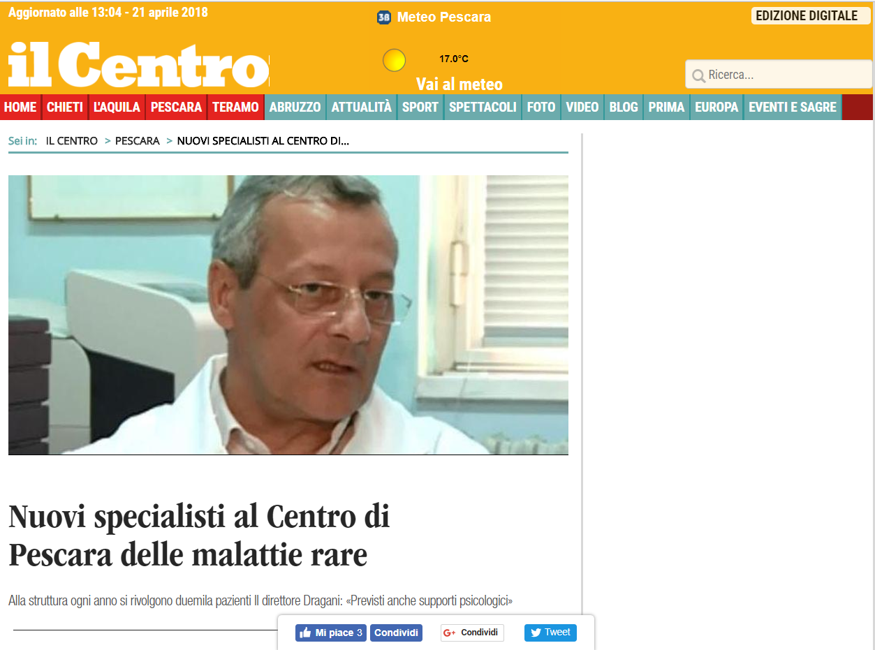 Nuovi specialisti al Centro di Pescara delle malattie rare
